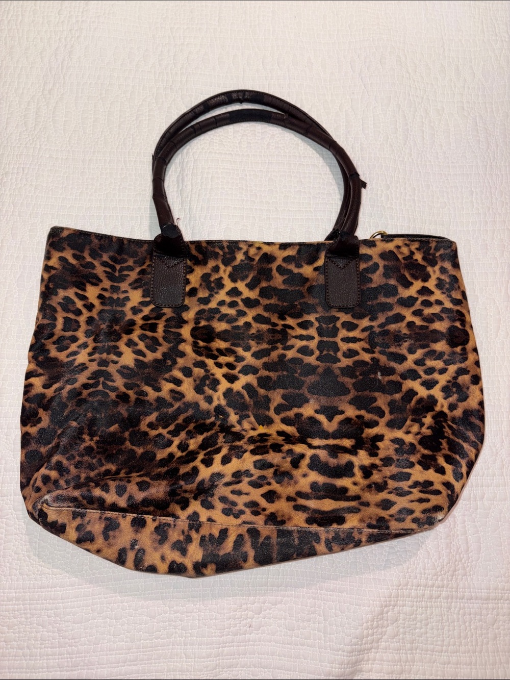 Leopard Print Tote Bag with Dark Brown Handles